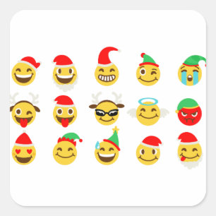 Pegatina Cuadrada caras felices de emoji navideña