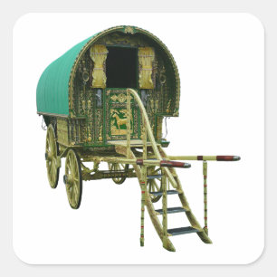 Pegatina Cuadrada Caravana gitana de bolos