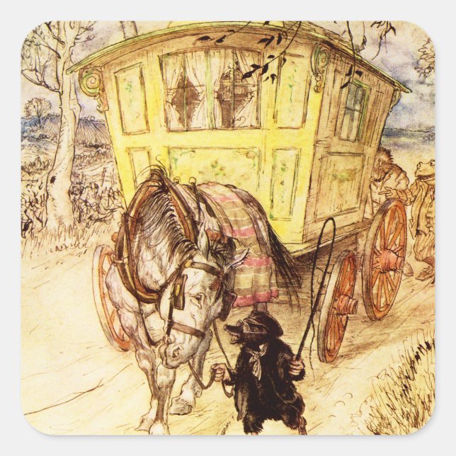 Pegatina Cuadrada Caravana Gitana – Tarde Dorada de Arthur Rackham (Anverso)