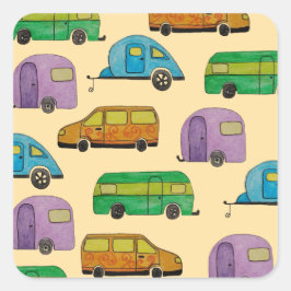 Pegatina Cuadrada Caravanas de camping