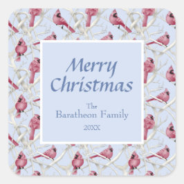 Pegatina Cuadrada Cardenal azul moderno Bird Feliz Navidad