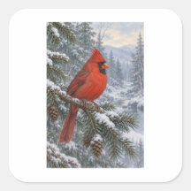 Cardenal Rojo en un paisaje boscoso nevado