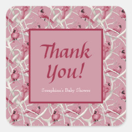 Pegatina Cuadrada Cardenal rosa Baby Shower Gracias