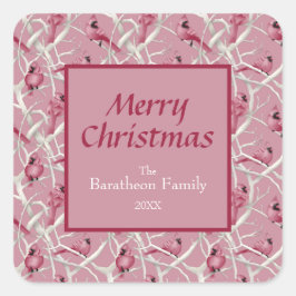 Pegatina Cuadrada Cardenal rosa moderno: Feliz Navidad