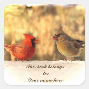 Pegatina Cuadrada Cardenales en la Librería de Otoño