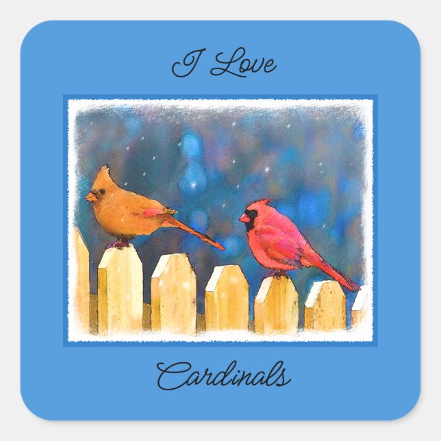 Pegatina Cuadrada Cardenales sobre la pintura de la cerca - Arte ori (Anverso)