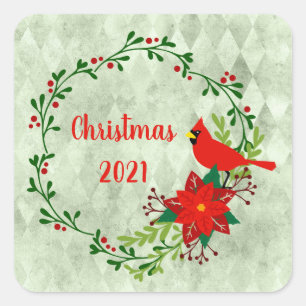 Pegatina Cuadrada Cardenales Wreath Personalizados