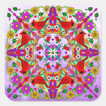 Cardenales y flores de color bonito Mandala