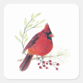 Pegatina Cuadrada Cardinal Bird Art