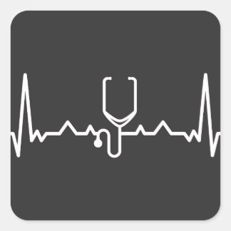 Pegatina Cuadrada Cardiólogo con ECG