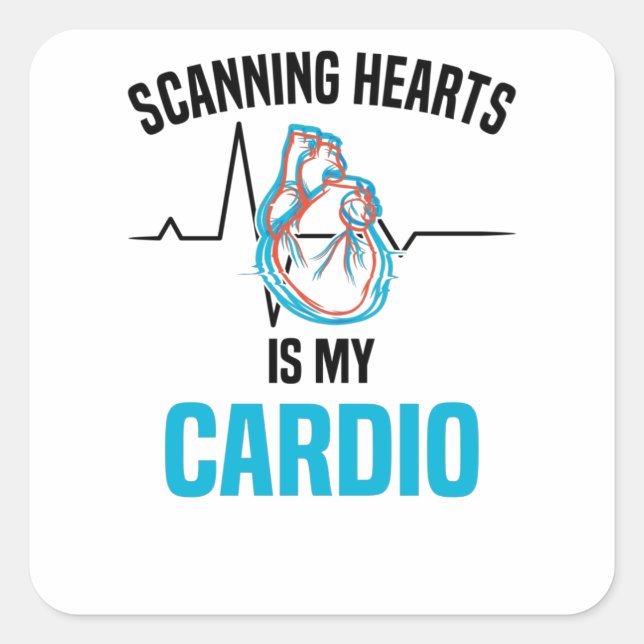 Pegatina Cuadrada Cardiology Cardiologist Heart Heartchair Heartbeat (Anverso)