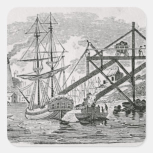 Pegatina Cuadrada Cargando carbón en los buques de carga