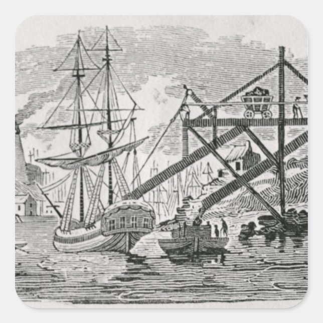 Pegatina Cuadrada Cargando carbón en los buques de carga (Anverso)