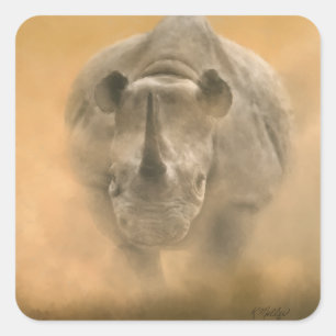 Pegatina Cuadrada Cargando rinoceronte - Pasteles