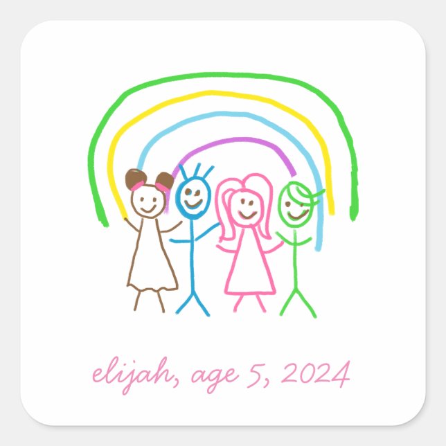 Pegatina Cuadrada Cargar los dibujos de los niños convierte los dibu (Anverso)