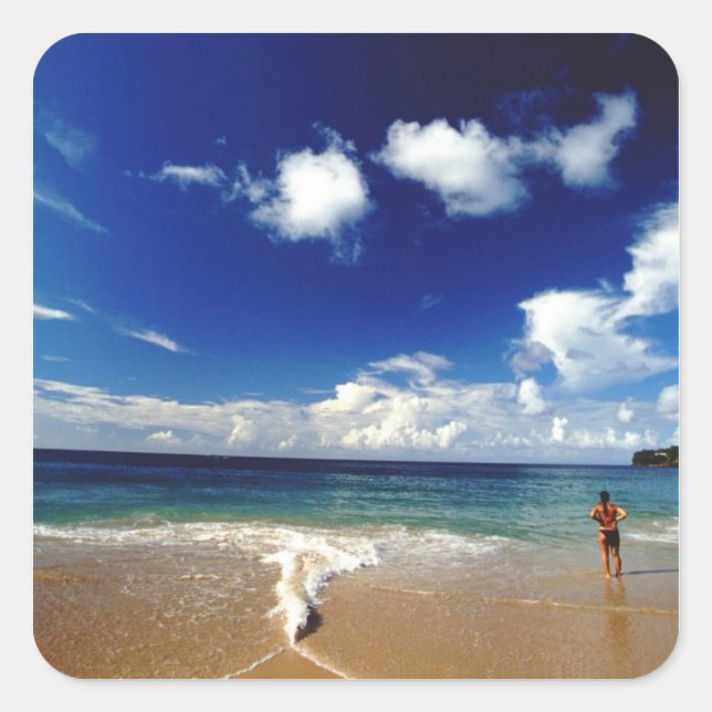 Pegatina Cuadrada Caribe, Antillas Menores, Indias Occidentales, 2 (Anverso)