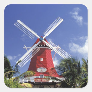 Pegatina Cuadrada Caribe, Aruba. Molino antiguo, convertido en 'Moli