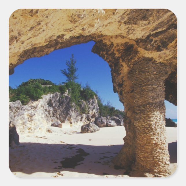 Pegatina Cuadrada Caribe, Bermudas, Ciudad de Tucker. Beige (Anverso)