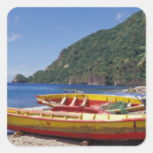 Pegatina Cuadrada Caribe, BWI, Santa Lucía, veleros, Soufriere.