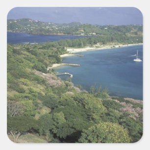Pegatina Cuadrada Caribe, Indias Occidentales, Santa Lucía. Vista d