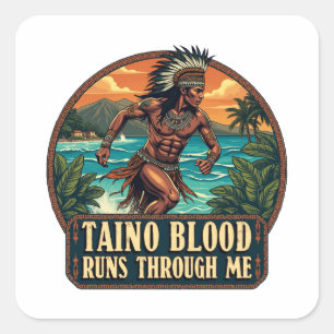 Pegatina Cuadrada Caribe indígena de Puerto Rico Guerrero Taino