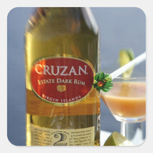 Pegatina Cuadrada Caribe, Islas Vírgenes. Cruzan Estate oscuro