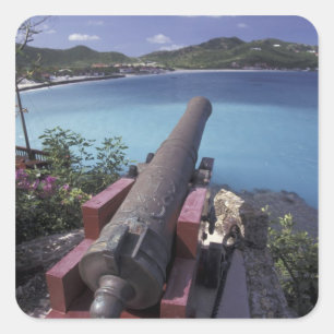 Pegatina Cuadrada CARIBE, San Bartolomé, cañón apuntando hacia la ba