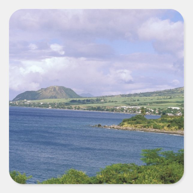 Pegatina Cuadrada Caribe, San Cristóbal, Roseau. Costa. (Anverso)