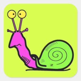 Pegatina Cuadrada Caricatura de caracol divertida y genial