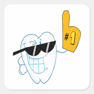 Pegatina Cuadrada Caricatura de dientes sonrientes número uno