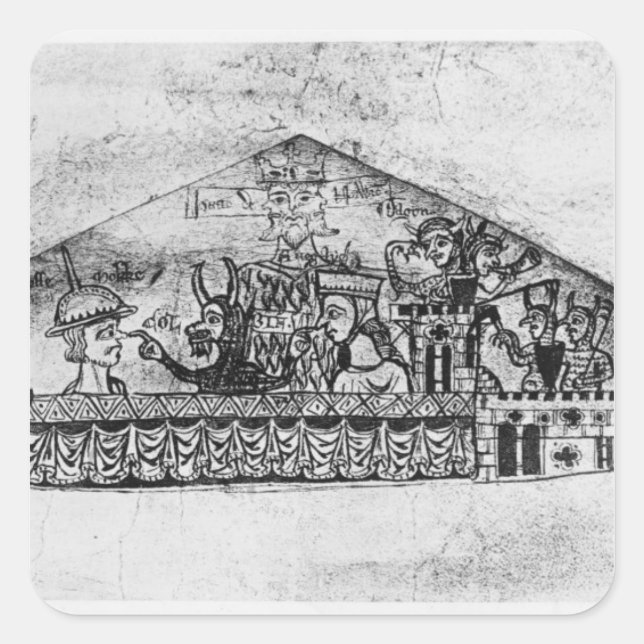 Pegatina Cuadrada Caricatura de judíos ingleses, de una Hagadá (Anverso)