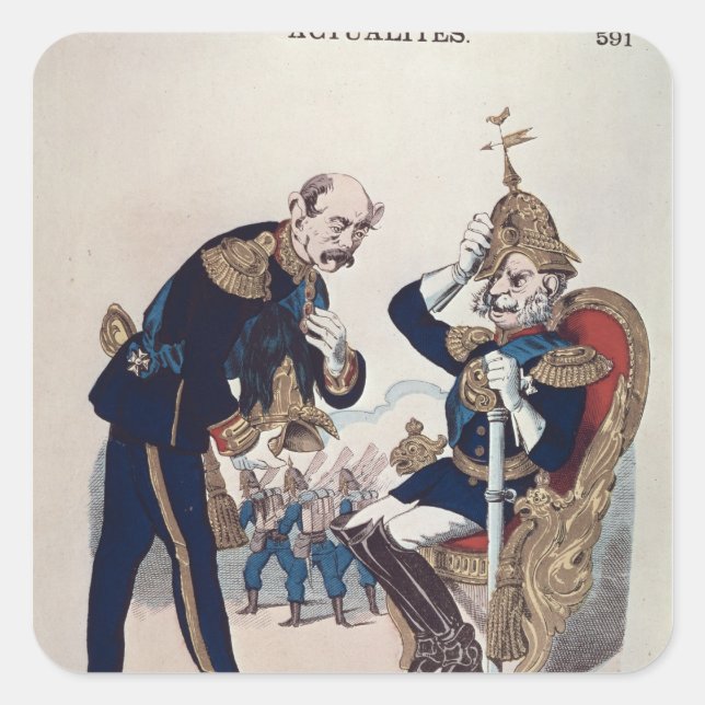 Pegatina Cuadrada caricatura de Kaiser Wilhelm de Prusia (Anverso)