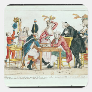 Pegatina Cuadrada Caricatura de Luis XVI jugando ajedrez