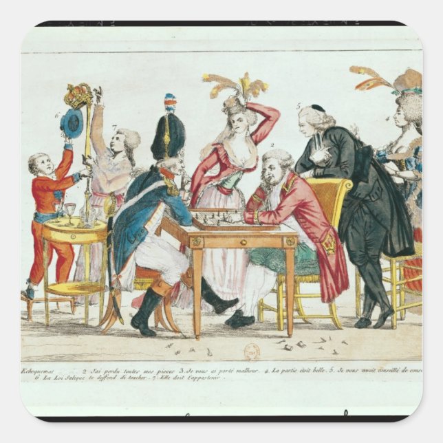Pegatina Cuadrada Caricatura de Luis XVI jugando ajedrez (Anverso)