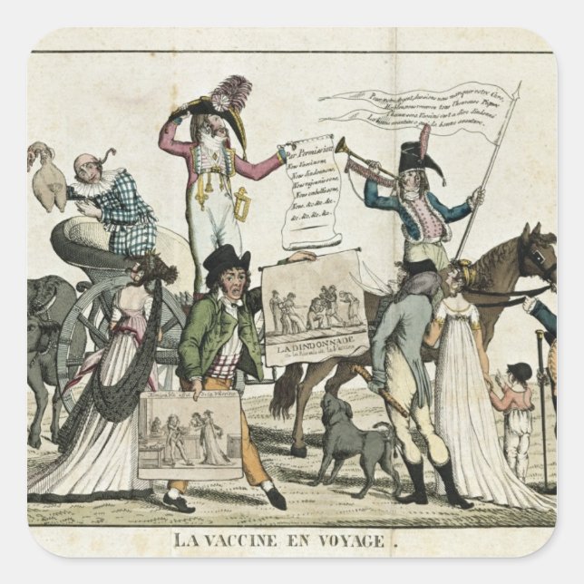 Pegatina Cuadrada Caricatura de médicas piratas que ofrecen vacunas (Anverso)