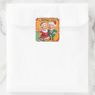 Pegatina Cuadrada Caricatura de Navidades caprichosos Diseño con Reg