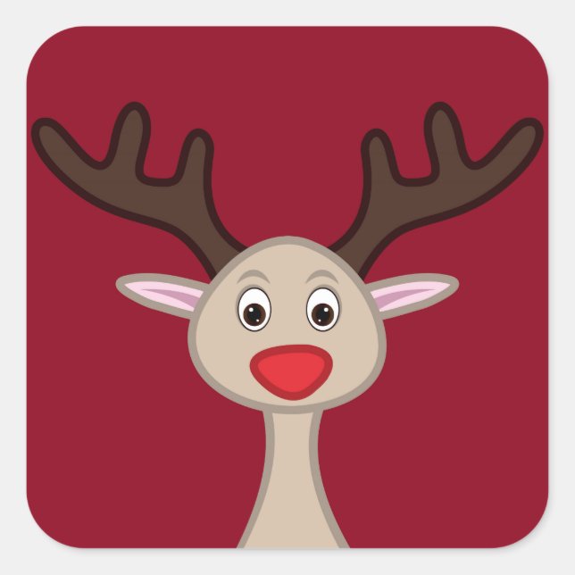 Pegatina Cuadrada Caricatura de renos (Anverso)