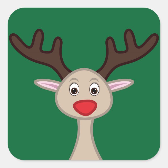 Pegatina Cuadrada Caricatura de renos (Anverso)