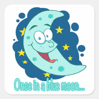 Pegatina Cuadrada caricatura de una vez en la luna azul