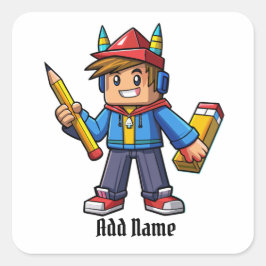 Pegatina Cuadrada Caricatura moderna  con lapiz  