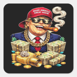 Pegatina Cuadrada Caricatura satírica del multimillonario MAGA — Art