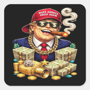 Pegatina Cuadrada Caricatura satírica del multimillonario MAGA — Art