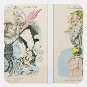 Pegatina Cuadrada Caricaturas de Víctor Hugo y Napoleón III