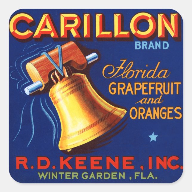 Pegatina Cuadrada Carillon Brand Florida Grapefruit (Anverso)
