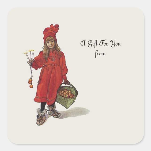 Pegatina Cuadrada Carl Larsson Pequeño Chica sueco: Brita como Iduna (Anverso)
