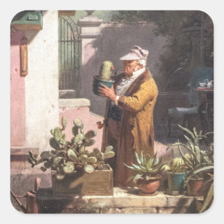 Pegatina Cuadrada Carl Spitzweg - Der Kakteenfreund - Deutsche Maler