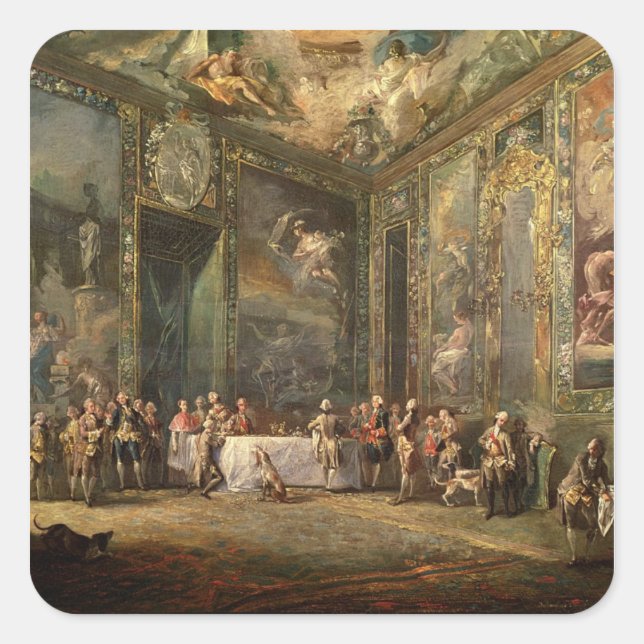 Pegatina Cuadrada Carlos III de Borbon, almorzando antes de su (Anverso)