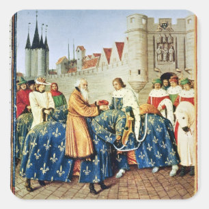 Pegatina Cuadrada Carlos V recibiendo al emperador Carlos IV