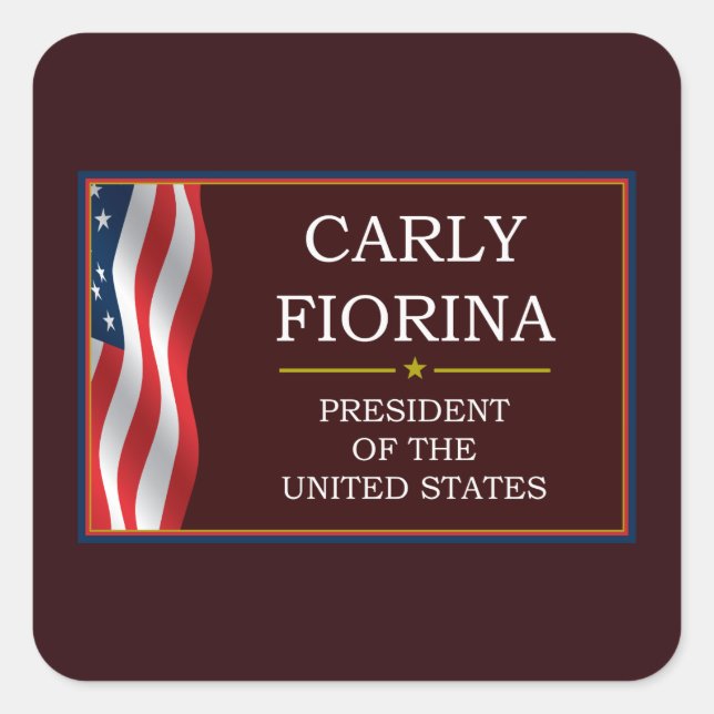 Pegatina Cuadrada Carly Fiorina para presidente V3 (Anverso)