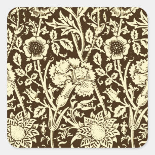 Pegatina Cuadrada Carnación Art Nouveau Damasco, marrón y crema